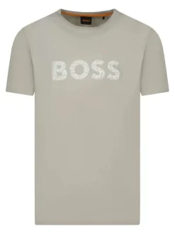 T-shirt en coton beige uni avec une coupe droite et un col rond