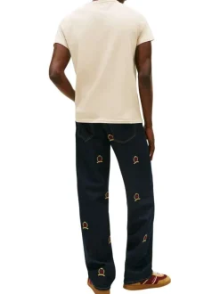 T-shirt en coton beige uni avec une coupe droite et un col rond