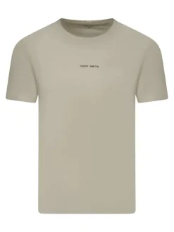 T-shirt en coton beige uni avec une coupe droite et un col rond