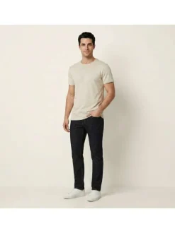T-shirt en coton beige uni avec une coupe droite et un col rond