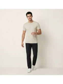 T-shirt en coton beige uni avec une coupe droite et un col rond