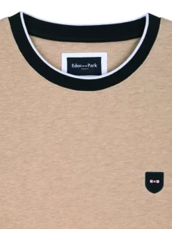 T-shirt en coton beige uni avec une coupe droite et un col rond