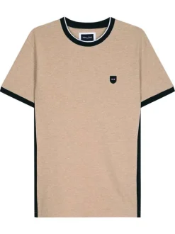 T-shirt en coton beige uni avec une coupe droite et un col rond
