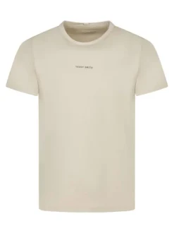 T-shirt en coton beige uni avec une coupe droite et un col rond