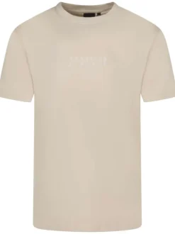 T-shirt en coton beige uni avec une coupe droite et un col rond
