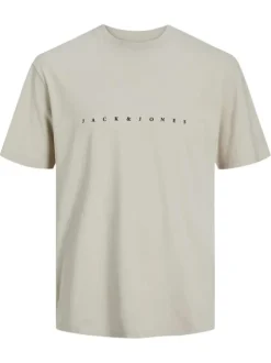 T-shirt en coton beige uni avec une coupe droite et un col rond