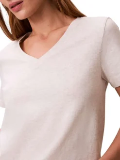 T-shirt en coton beige uni avec une coupe droite et un col v