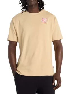 T-shirt en coton beige uni pourvu d'un col rond et de manches courtes