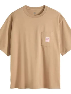 T-shirt en coton beige uni pourvu d'un col rond et de manches courtes
