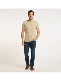 T-shirt en coton beige uni pourvu d'une poche plaquée sur le coeur