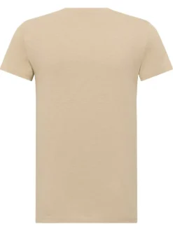 T-shirt en coton beige uni pourvu d'une poche plaquée sur le coeur