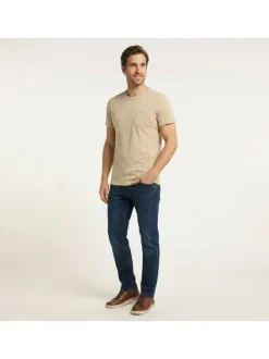 T-shirt en coton beige uni pourvu d'une poche plaquée sur le coeur