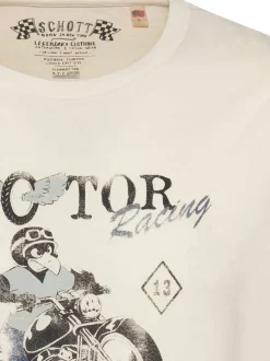 T-shirt en coton biologique beige à coupe droite pourvu d'un col rond