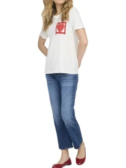 T-shirt en coton biologique blanc avec une coupe droite et un col rond