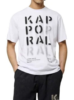 T-shirt en coton biologique blanc avec un grand imprimé à l'avant et un col rond
