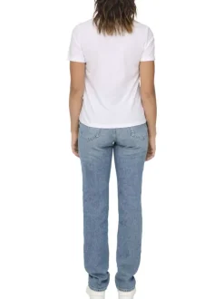 T-shirt en coton biologique blanc à cerises avec une coupe droite et un col rond