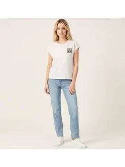 T-shirt en coton biologique blanc à coupe droite pourvu d'un col rond