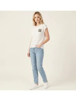 T-shirt en coton biologique blanc à coupe droite pourvu d'un col rond
