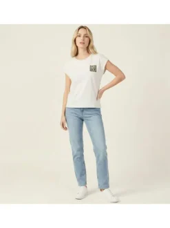 T-shirt en coton biologique blanc à coupe droite pourvu d'un col rond