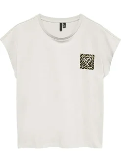 T-shirt en coton biologique blanc à coupe droite pourvu d'un col rond
