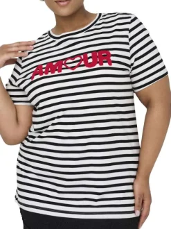 T-shirt en coton biologique blanc et marine orné d'un motif marinière