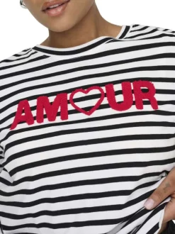T-shirt en coton biologique blanc et marine orné d'un motif marinière