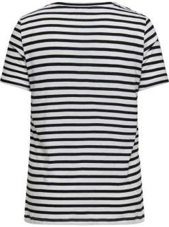 T-shirt en coton biologique blanc et marine orné d'un motif marinière