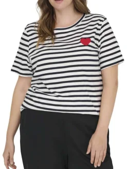 T-shirt en coton biologique blanc et marine orné d'un motif marinière