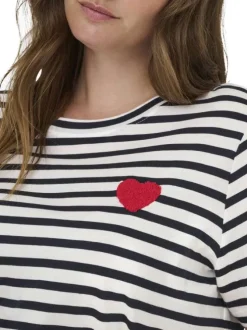 T-shirt en coton biologique blanc et marine orné d'un motif marinière