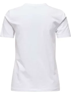T-shirt en coton biologique blanc à fleurs avec une coupe droite et un col rond