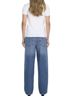 T-shirt en coton biologique blanc floral coupe droite col rond