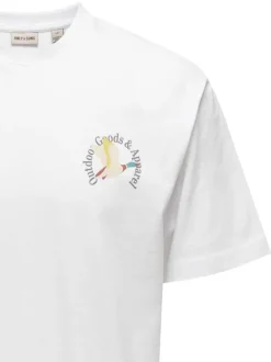 T-shirt en coton biologique blanc à imprimé avec une coupe droite et un col rond