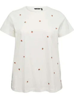 T-shirt en coton biologique blanc à motifs pourvu d'un col rond