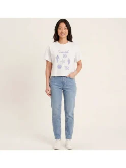 T-shirt en coton biologique blanc uni avec des coquillages brodés