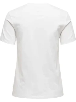 T-shirt en coton biologique blanc uni avec des strass et un col rond