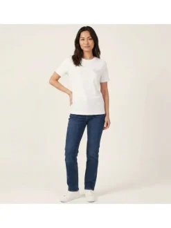 T-shirt en coton biologique blanc uni avec des strass et un col rond