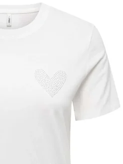 T-shirt en coton biologique blanc uni avec des strass et un col rond