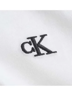 T-shirt en coton biologique blanc uni avec monogramme brodé en noir
