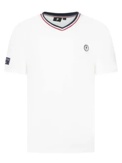 T-shirt en coton biologique blanc uni avec une coupe droite et un col v