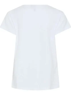 T-shirt en coton biologique blanc uni à col v avec un cœur imprimé à la poitrine