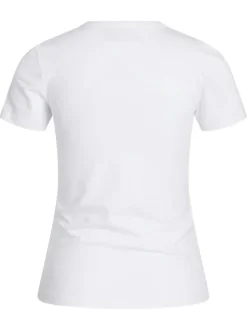 T-shirt en coton biologique blanc uni à coupe droite et col rond en bord-côte