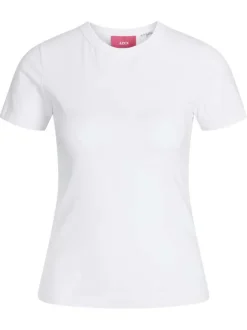 T-shirt en coton biologique blanc uni à coupe droite et col rond en bord-côte
