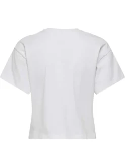 T-shirt en coton biologique blanc uni pourvu de broderies coquillages