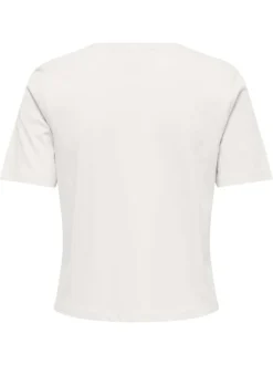T-shirt en coton biologique blanc uni pourvu de coquillages le long du col