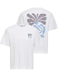 T-shirt en coton biologique blanc uni pourvu d'un imprimé fleur