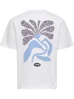 T-shirt en coton biologique blanc uni pourvu d'un imprimé fleur