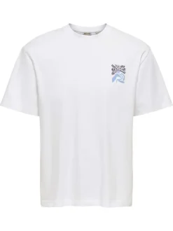 T-shirt en coton biologique blanc uni pourvu d'un imprimé fleur