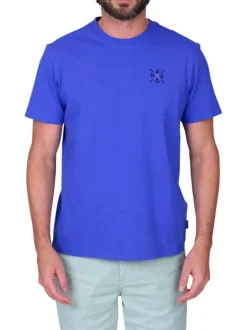 T-shirt en coton biologique bleu uni avec une coupe droite et un col rond