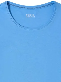 T-shirt en coton biologique bleu uni pourvu d'une coupe ajustée