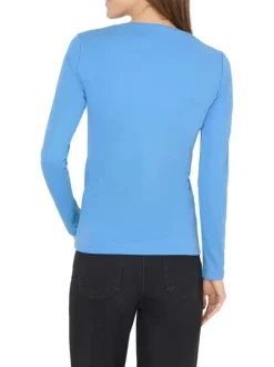T-shirt en coton biologique bleu uni pourvu d'une coupe ajustée